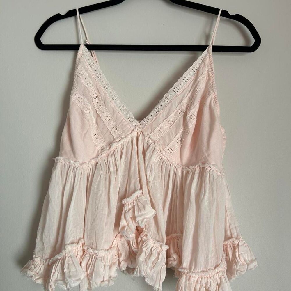 Cottagecore sheer babydoll tank top World Together womens size L cotton